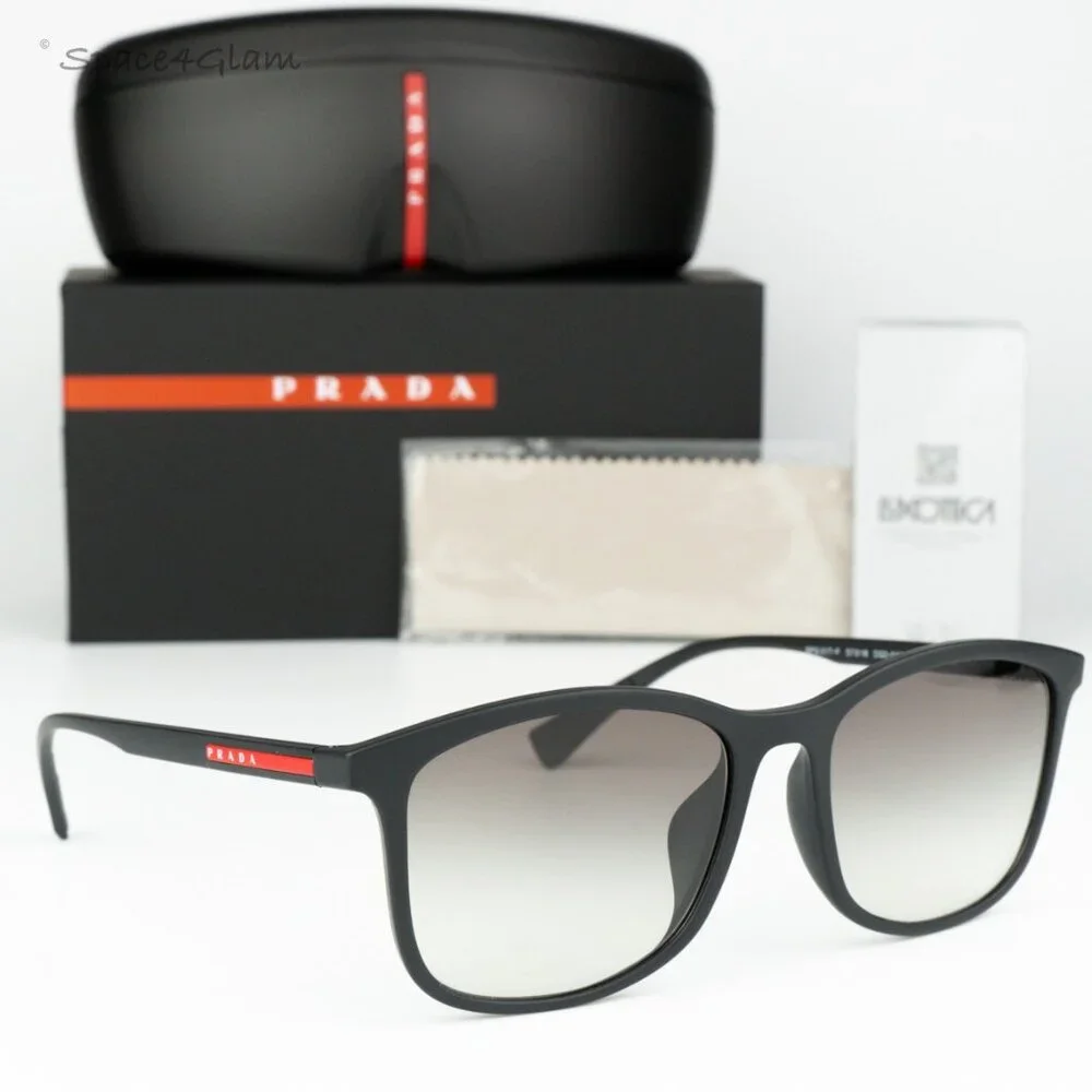 Prada Linea Rossa Men Sunglasses Black Grey Grad Rectangle PS01TSF DG00A7 NEW